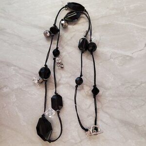 ✨ Chico's Black Silver Clear Beaded Cord Multi Strand Necklace ✨